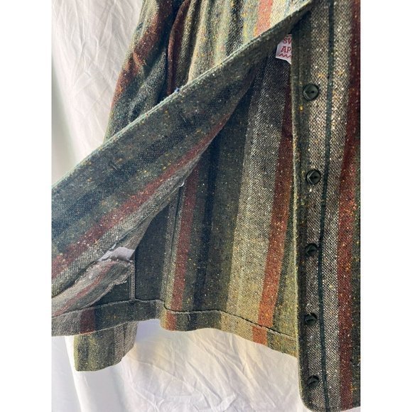 Vintage A Line‎ Midi Wool Blend Long Skirt Jacket Set Sweet Apple Olive Striped - Picture 6 of 13